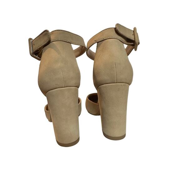 Comfort 7.5 Beige Tan Nude Kaili Leather Ankle Strap Block Heel Dress Pump Work - Picture 9 of 12